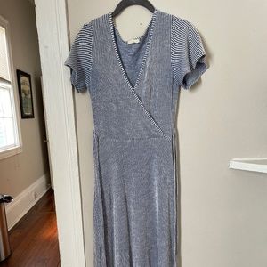 Midi Blue and White Striped Short Sleeved Dress